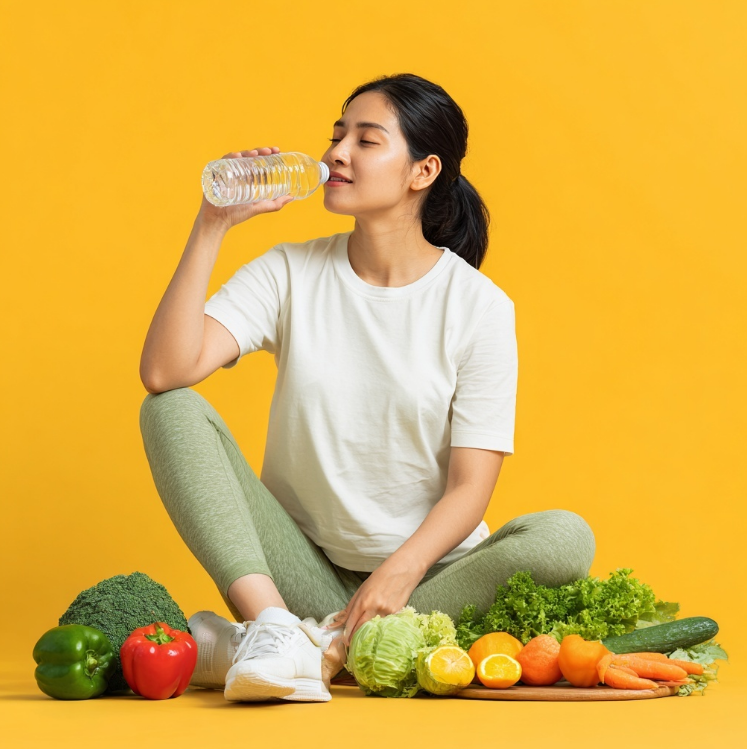 운동후 야채주스를 선호하는 여성