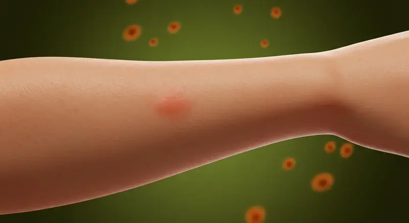 모기에 물린 후 팔에 생긴 붉은 피부 반응