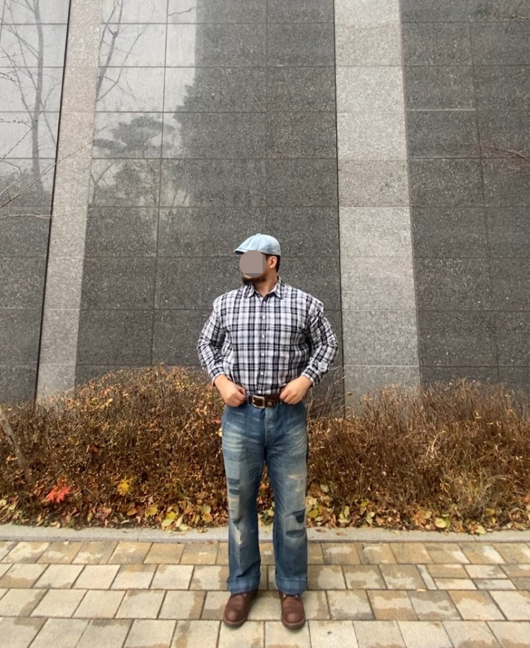 데일리룩('25. 11. 25.)유니버셜케미스트리 데님워싱 베레모 헌팅캡, 스탠다드에러 미스티 포켓 체크셔츠, 레드윙 아이언레인저 앰버하니스, 폴로랄프로렌 빈티지 워싱 청바지 팬츠
