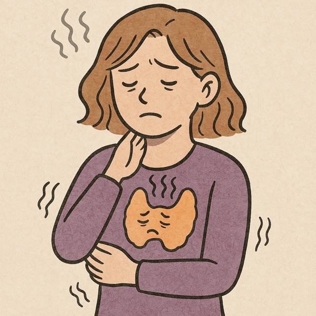 무기력한 표정, 퉁퉁 부은 얼굴의 여성 (갑상선기능저하증)