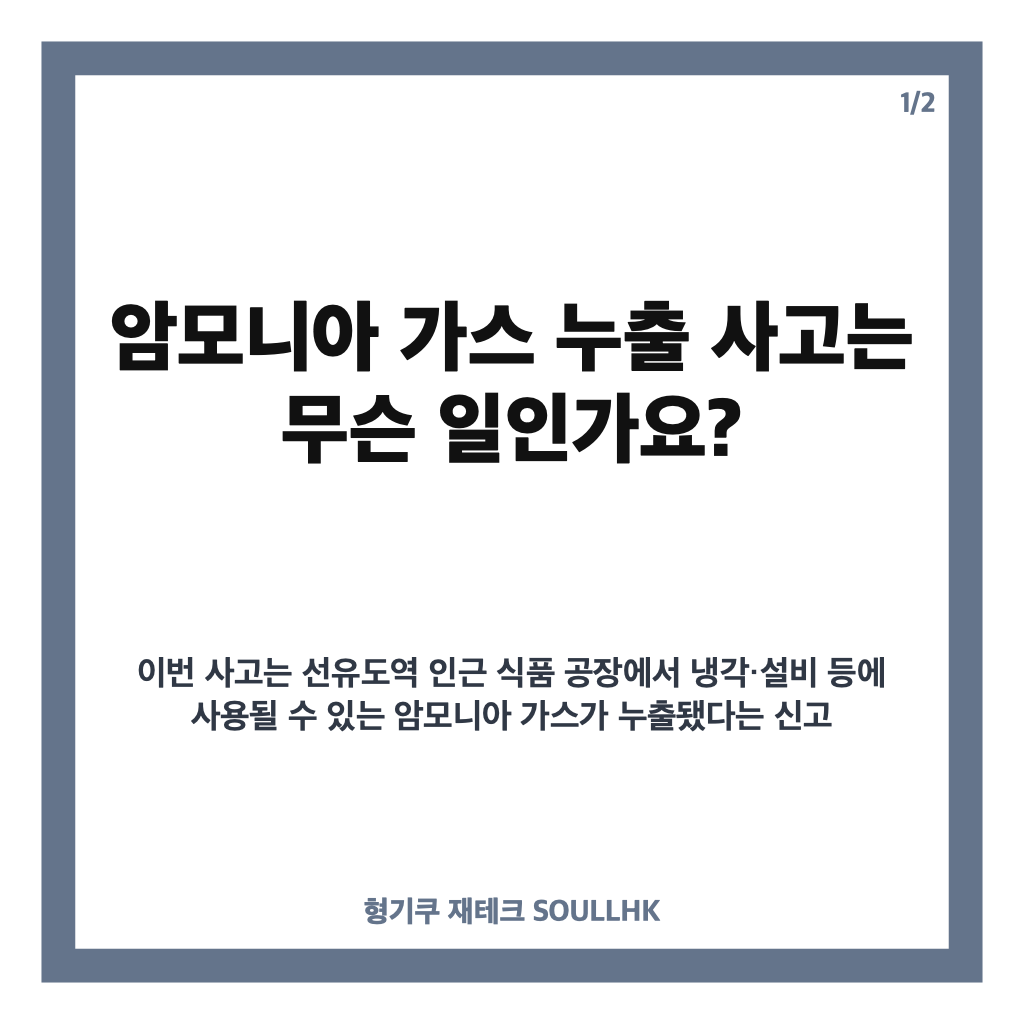 암모니아 가스 누출, 영등포 선유도역 인근 공장 사고 상황과 안전 조치 카드뉴스 1