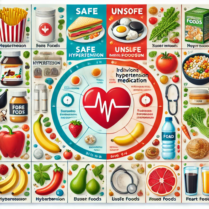 혈압약 복용자에게 안전한 음식과 피해야 할 음식을 비교한 차트