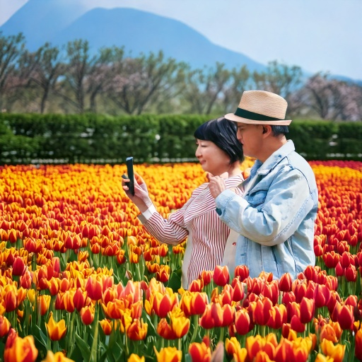어르신들이 여유롭게 즐기는 튤립정원