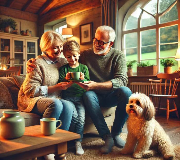 세계 장수 국가 탑 10 글 썸네일 - 할아버지, 할머니, 손주가 행복한 시간을 보내고 있는 이미지