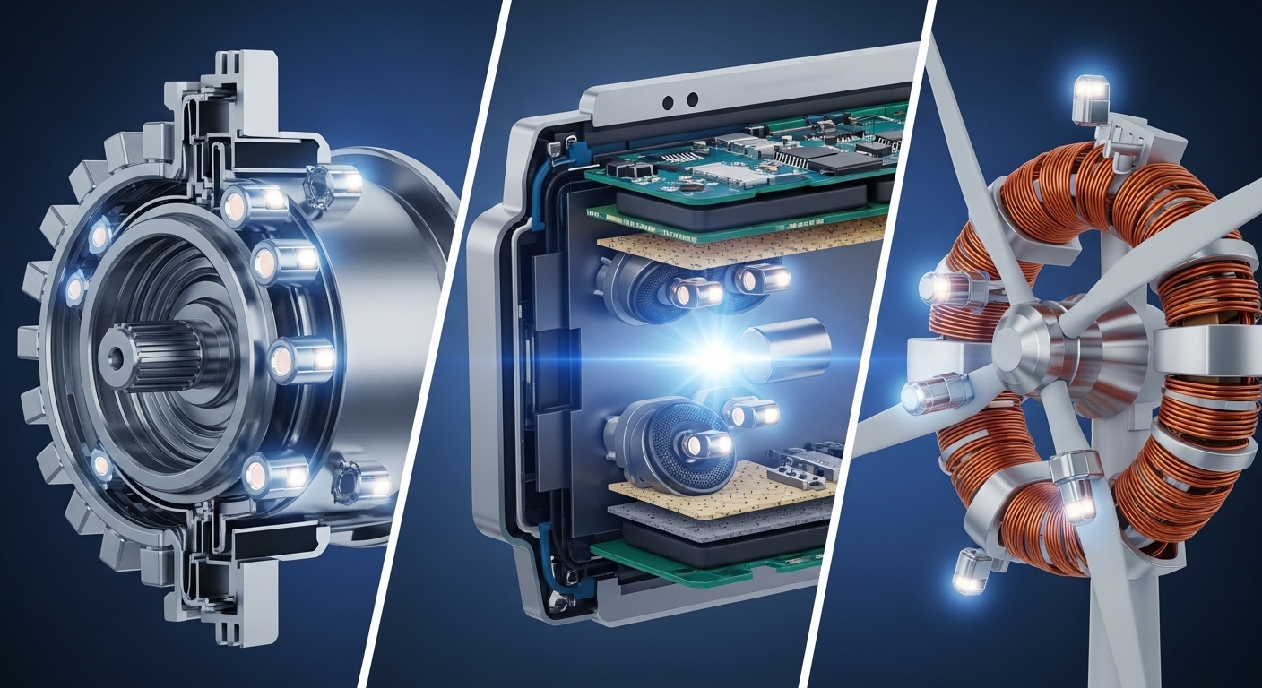 다양한 첨단 제품(전기차, 스마트폰 등) 속에 들어있는 희토류 광물의 모습