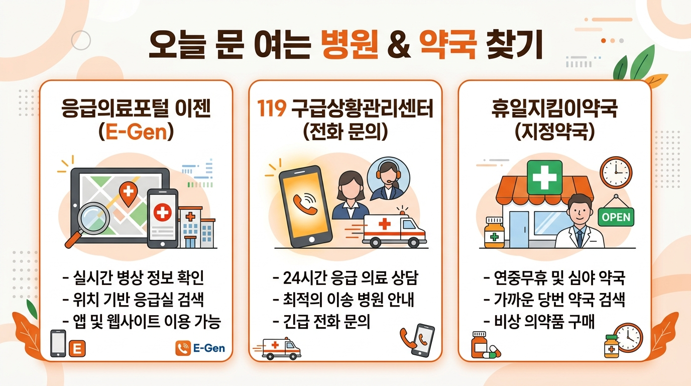 Egen 포털 119 구급상황 휴일약국 검색