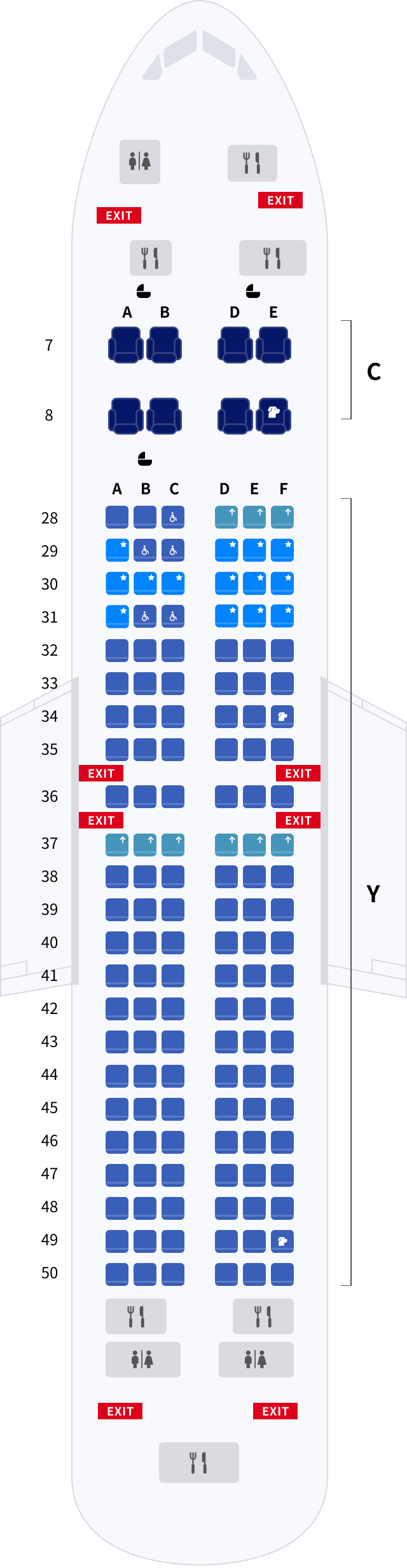 대한항공 보잉 B737 기본정보, 좌석배치도, 좌석 간격