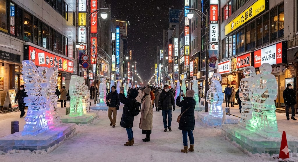 삿포로 눈축제 스스키노 얼음조각 야간 시간｜몇 시까지? 라이트업&middot;사진 포인트&middot;초보 동선(2026)