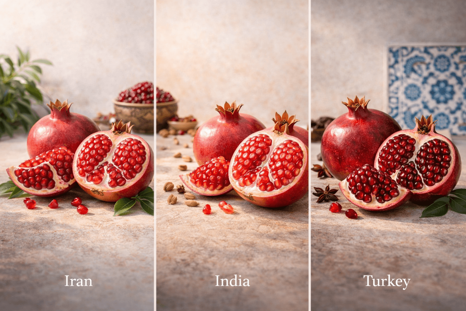이란, 인도, 터키 석류와의 비교 - 세계 석류 삼대장