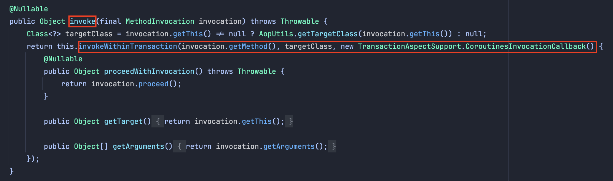 TransactionInterceptor 클래스의 invoke 메서드