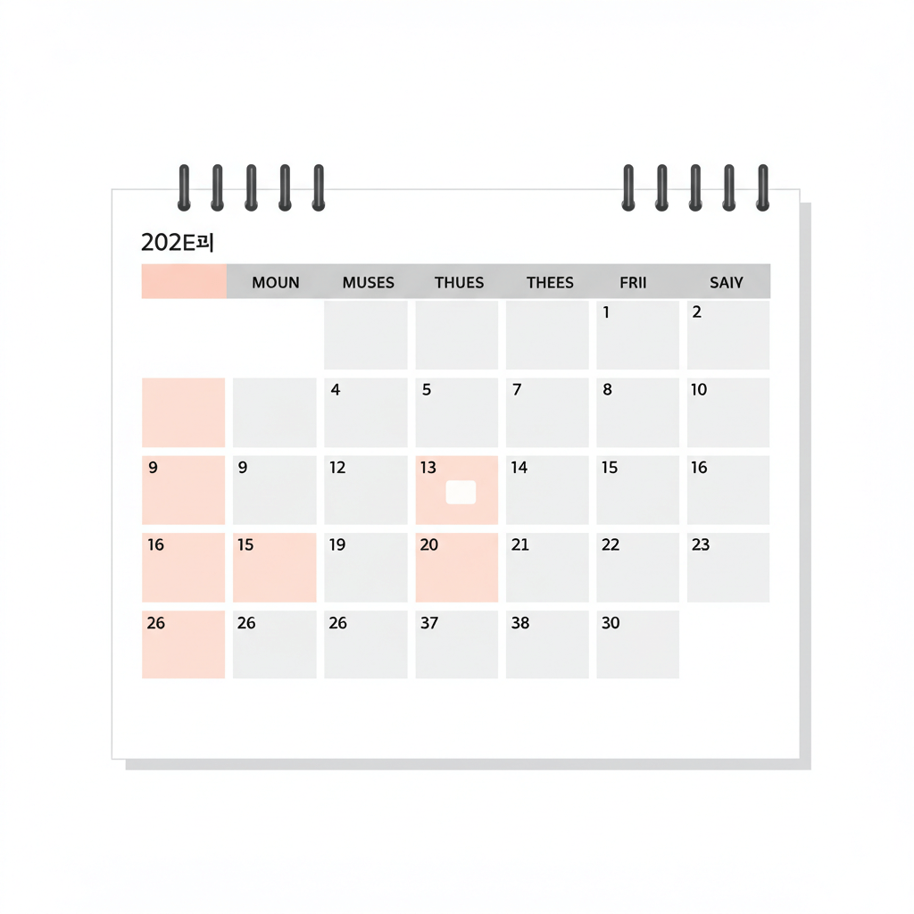 한글 월·요일 표기가 있는 달력 에 분홍색으로 마감일을 강조 장면 1