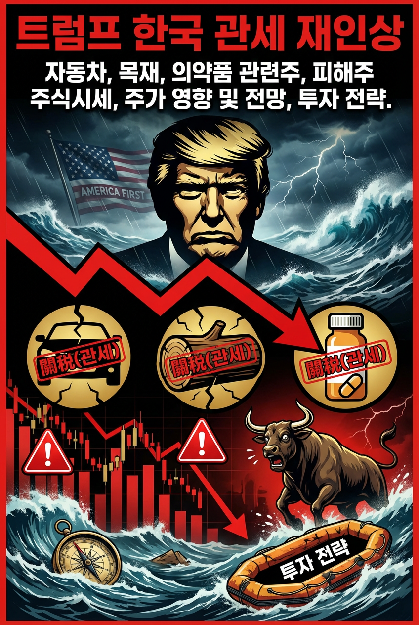 트럼프 한국 관세 재인상, 일정은? 자동차, 목재, 의약품 관련주, 피해주 주식시세, 주가 영향 및 전망, 투자 전략