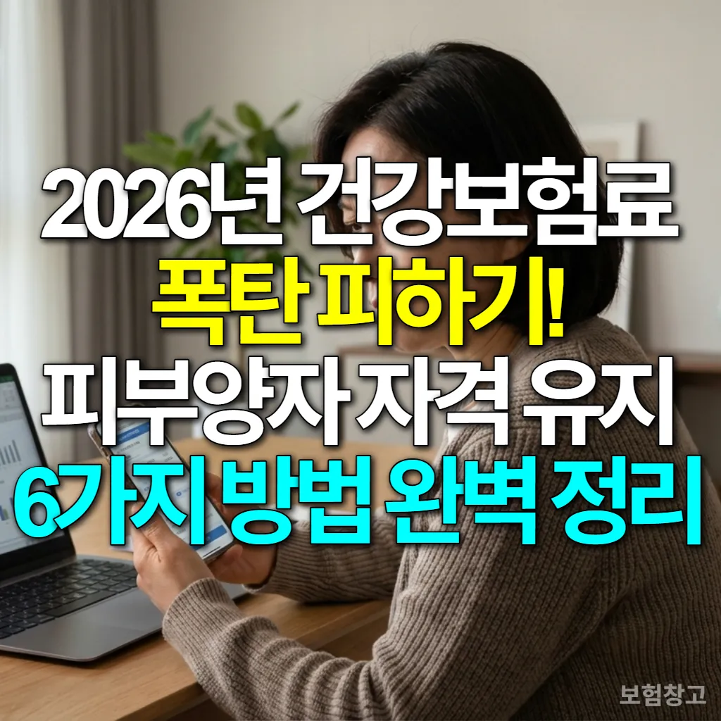 2026년 건강보험료 인상과 피부양자 자격 강화에 대해 걱정하며 서류를 검토하는 한국인 여성