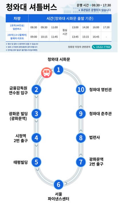 청와대 셔틀버스 현재 위치 안내