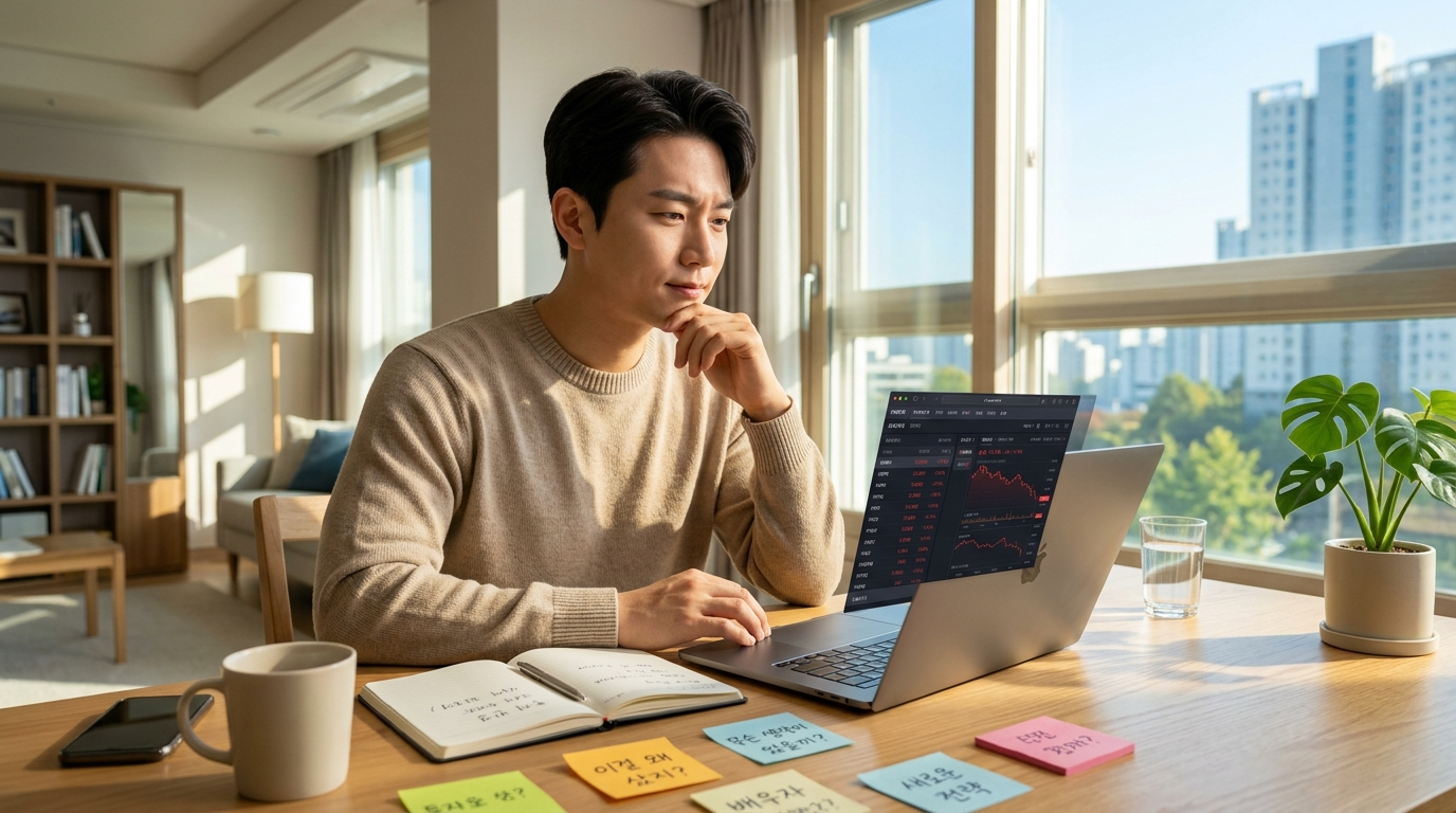 투자 후회 성찰 변화 준비 밝은 분위기