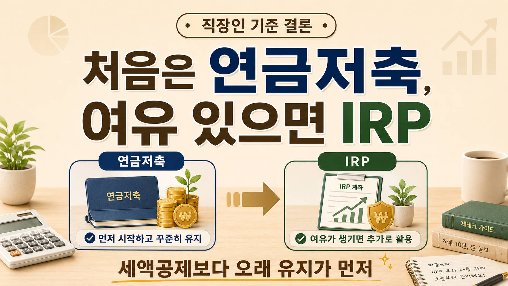 직장인이 비상금을 먼저 만들고 연금저축과 IRP를 순서대로 준비하는 돈 구조정리 이미지