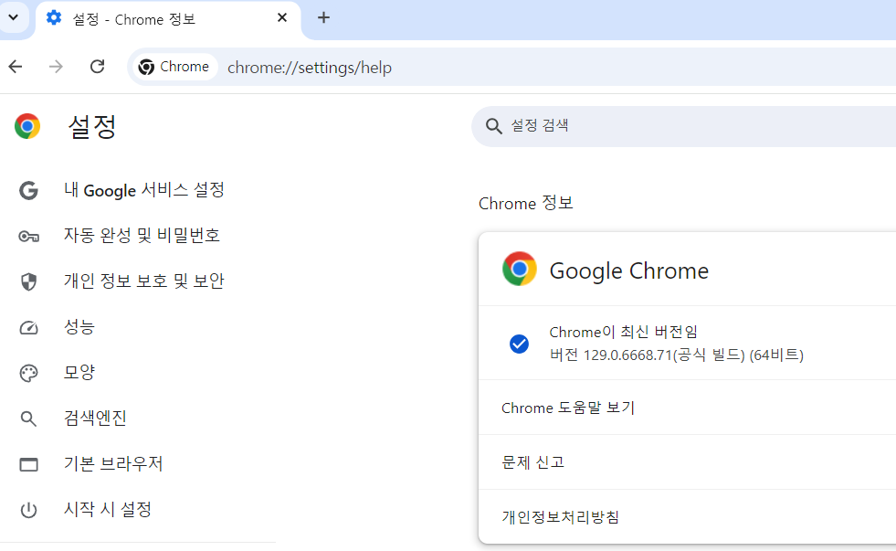 크롬 브라우저 버전 확인하기
