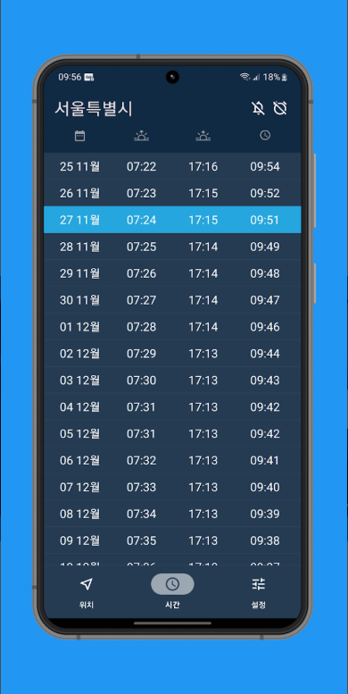 GPS를 사용하여 현재 위치 일출 및 일몰 시간 보기