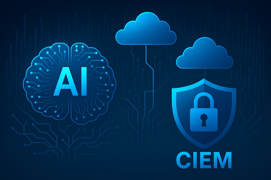 AI 기반 멀티 클라우드 보안과 CIEM 접근 권한 관리를 대비한 사이버 보안 일러스트