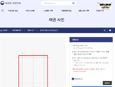 여권 사진 규격 체크하는 외교부 홈페이지