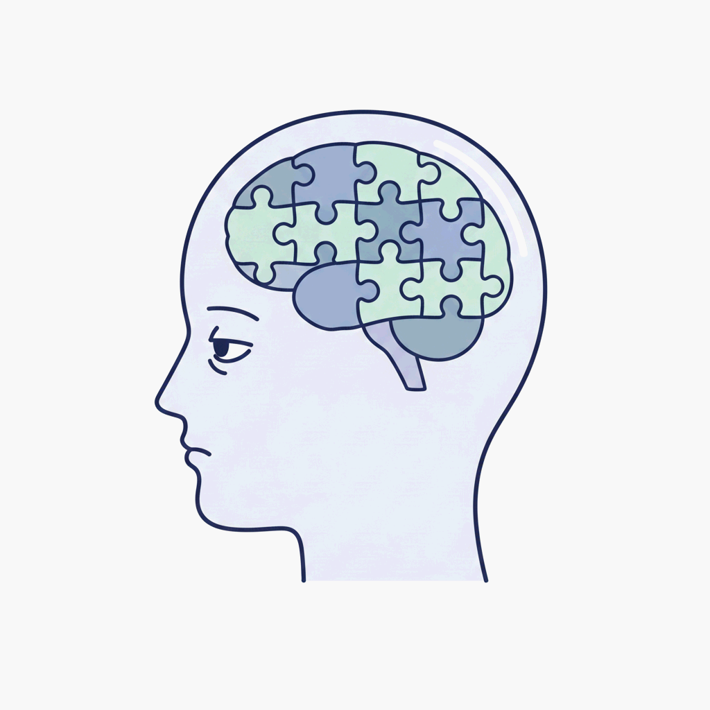 아침에 멍한 뇌과학을 상징적으로 풀어낸 일러스트레이션