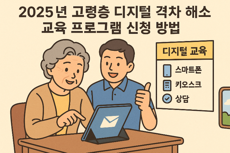 고령층 노인에게 디지털 교육 시행하는 장면