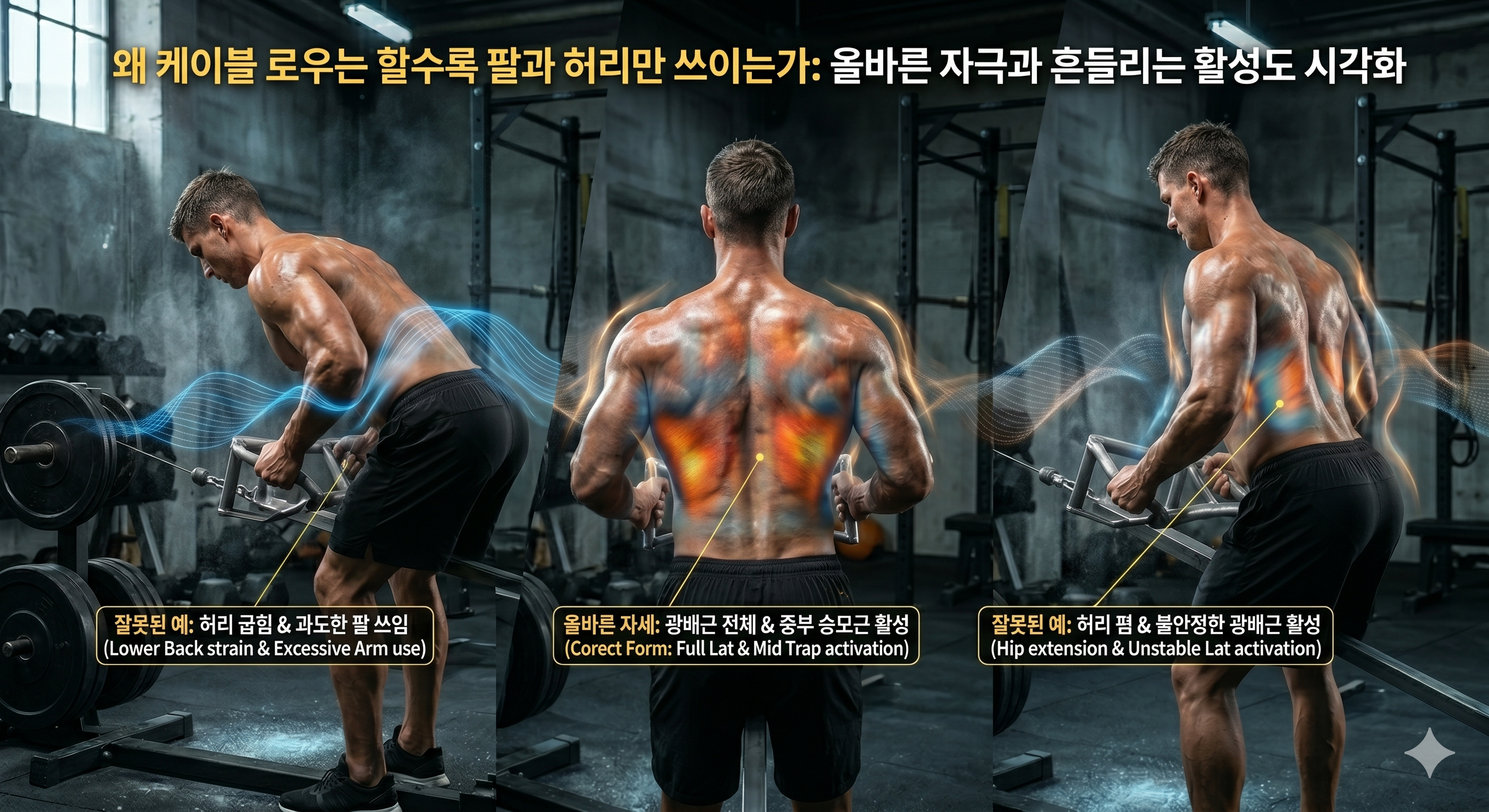 케이블 로우에서 등 자극 만드는 핵심 기준