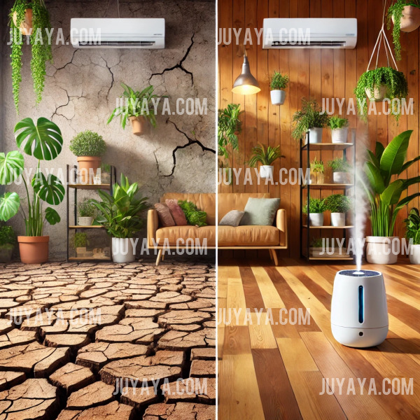 건조한 실내와 쾌적한 실내의 비교 그래픽