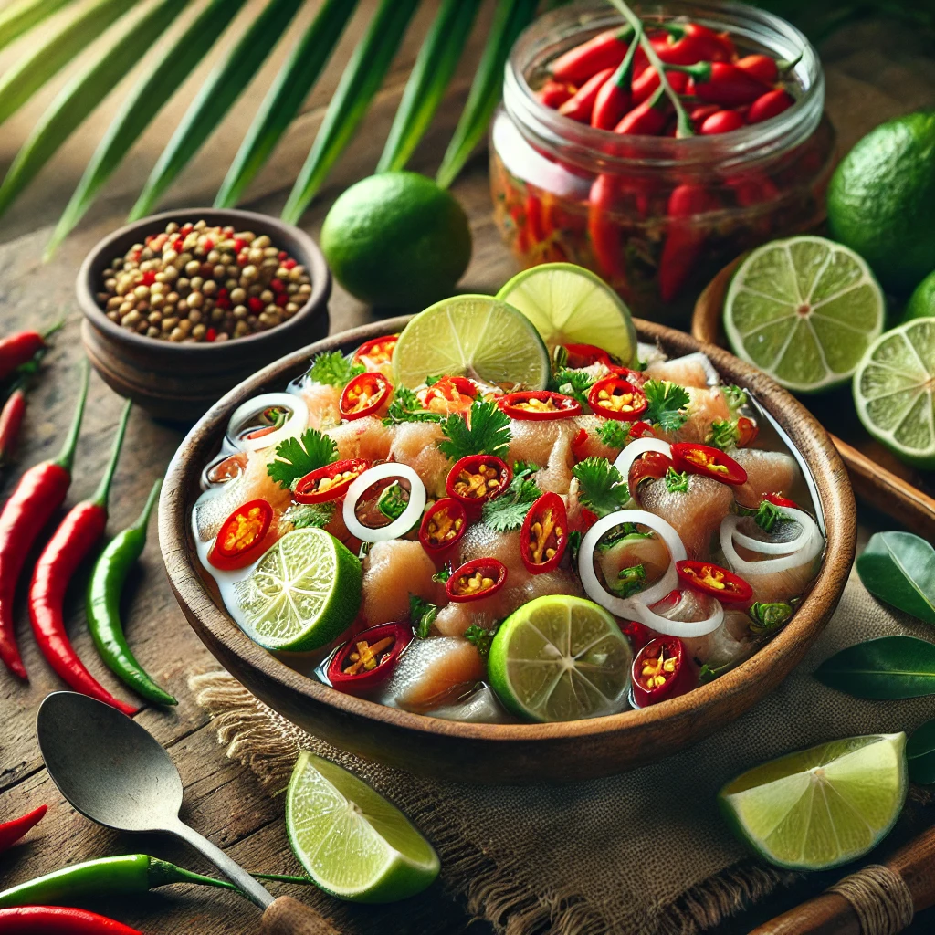 킬라윈 요리에 고추와 라임이 곁들여진 테이블 셋팅