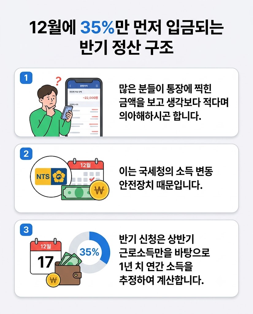2026 근로장려금 반기 지급일 12월 몇 일 입금? 35%만 들어오는 진짜 이유와 실수령액 계산법