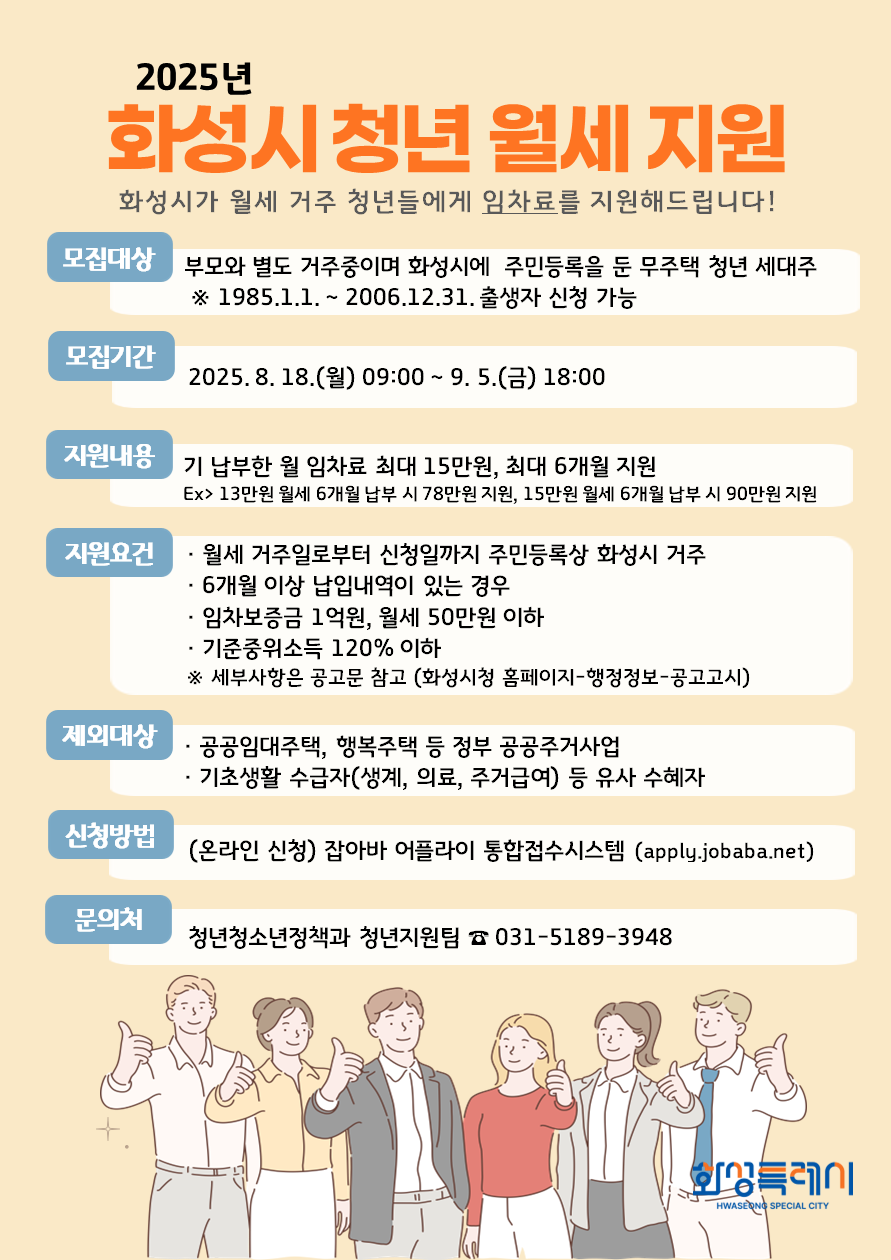 2025년 화성시 청년 월세 지원 신청 완전 정리! 최대 15만원까지? 관련이미지