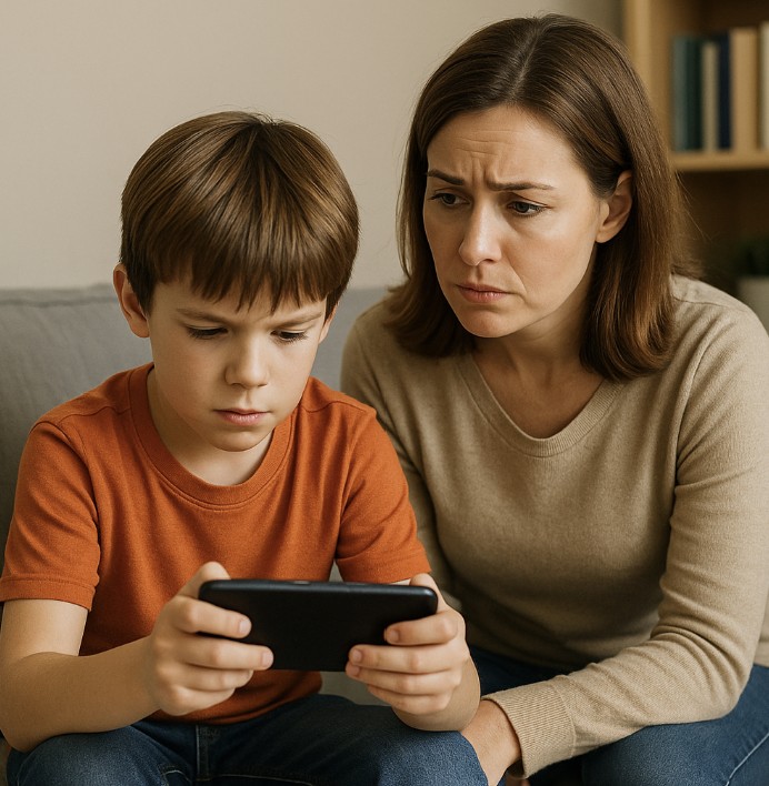 게임에 빠진 아이 사진