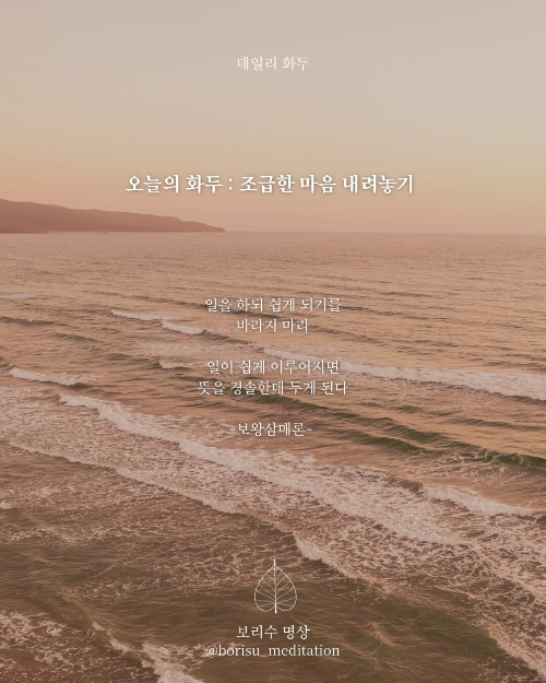 환희지의 보리수 명상 : Day 20 화두 : 조급한 마음 내려놓기