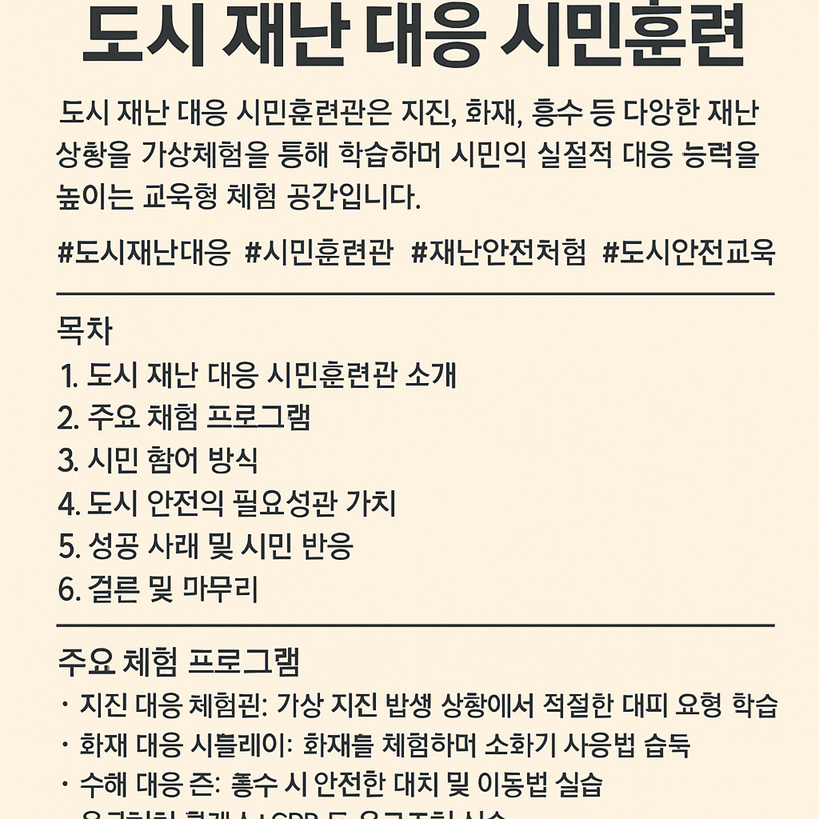 도시 재난 대응 시민훈련관 – 모두가 함께 배우는 안전 체험의 장