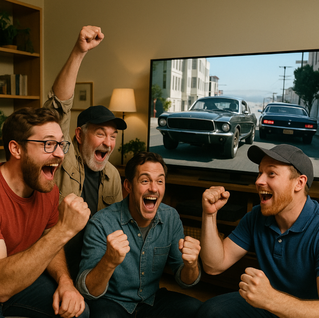 불릿(Bullitt, 1968)을 보면서 환호하는 사진