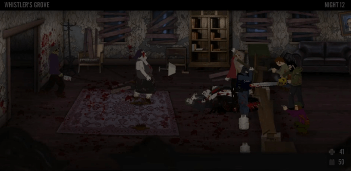 다가오는-좀비를-전기톱을-사용하여-제거하는-화면