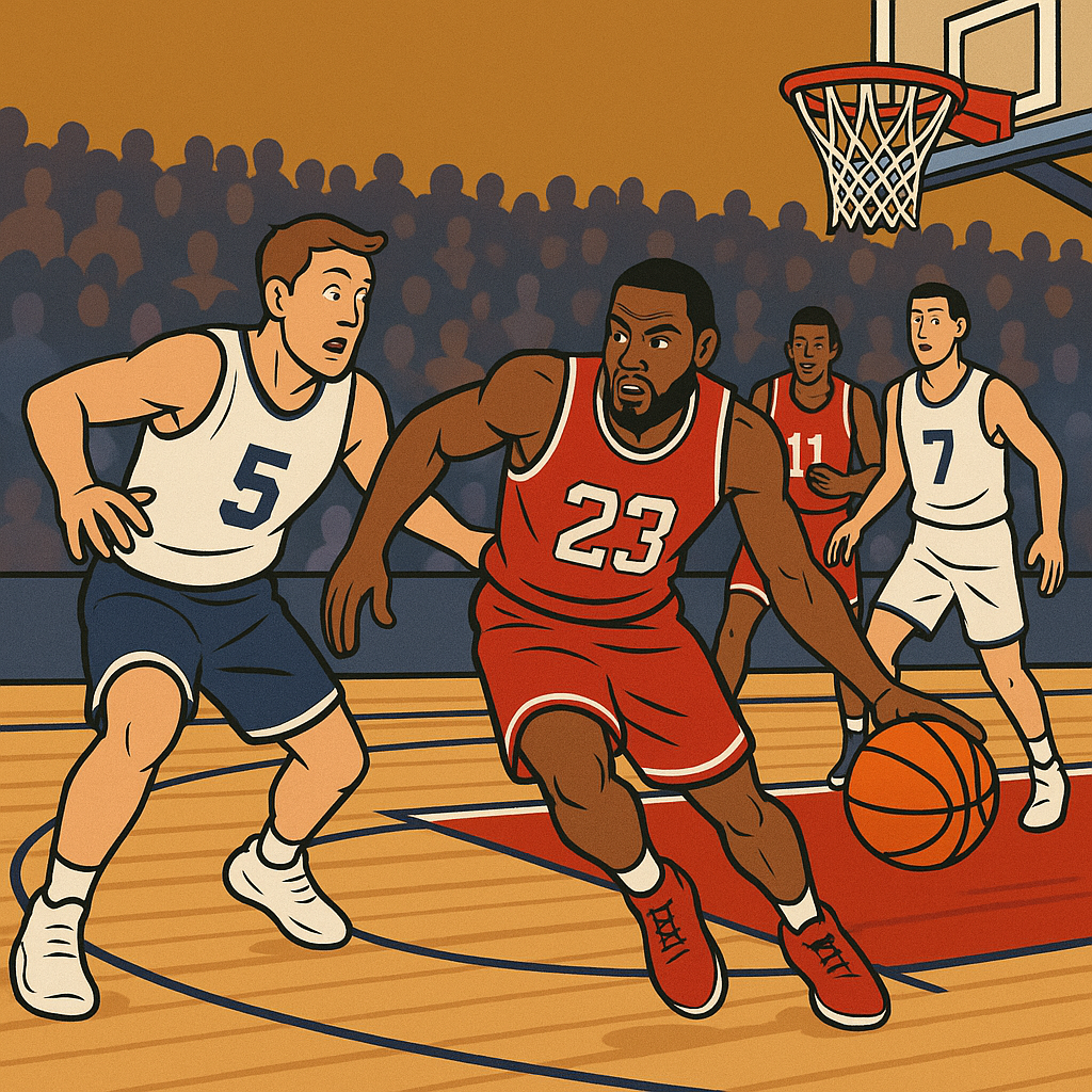 NBA 농구 경기 장면을 묘사한 일러스트