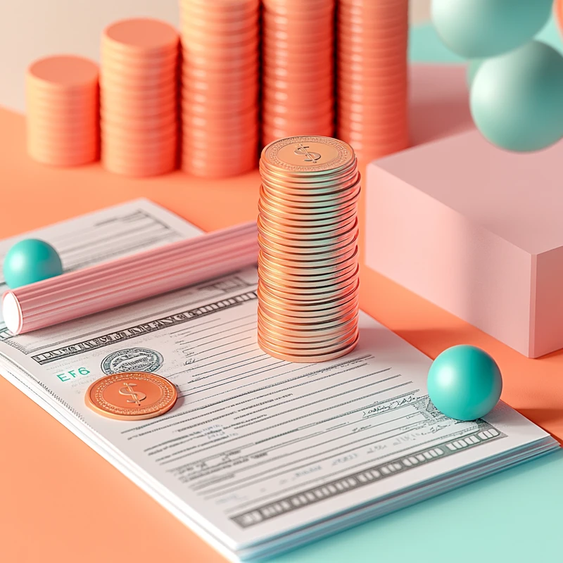 미국 ETF 서류 옆에 쌓인 동전과 지폐로 퇴직연금 자산 관리를 대표하며, 안전하고 체계적인 미국 ETF 활용법을 간결하게 전달합니다.