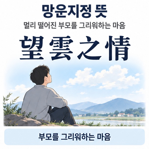 망운지정 뜻이라는 제목과 멀리 있는 부모를 생각하며 구름을 바라보는 사람을 표현한 대표 이미지