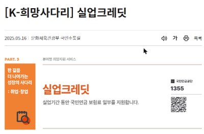 실업크레딧 정책브리핑 안내 화면