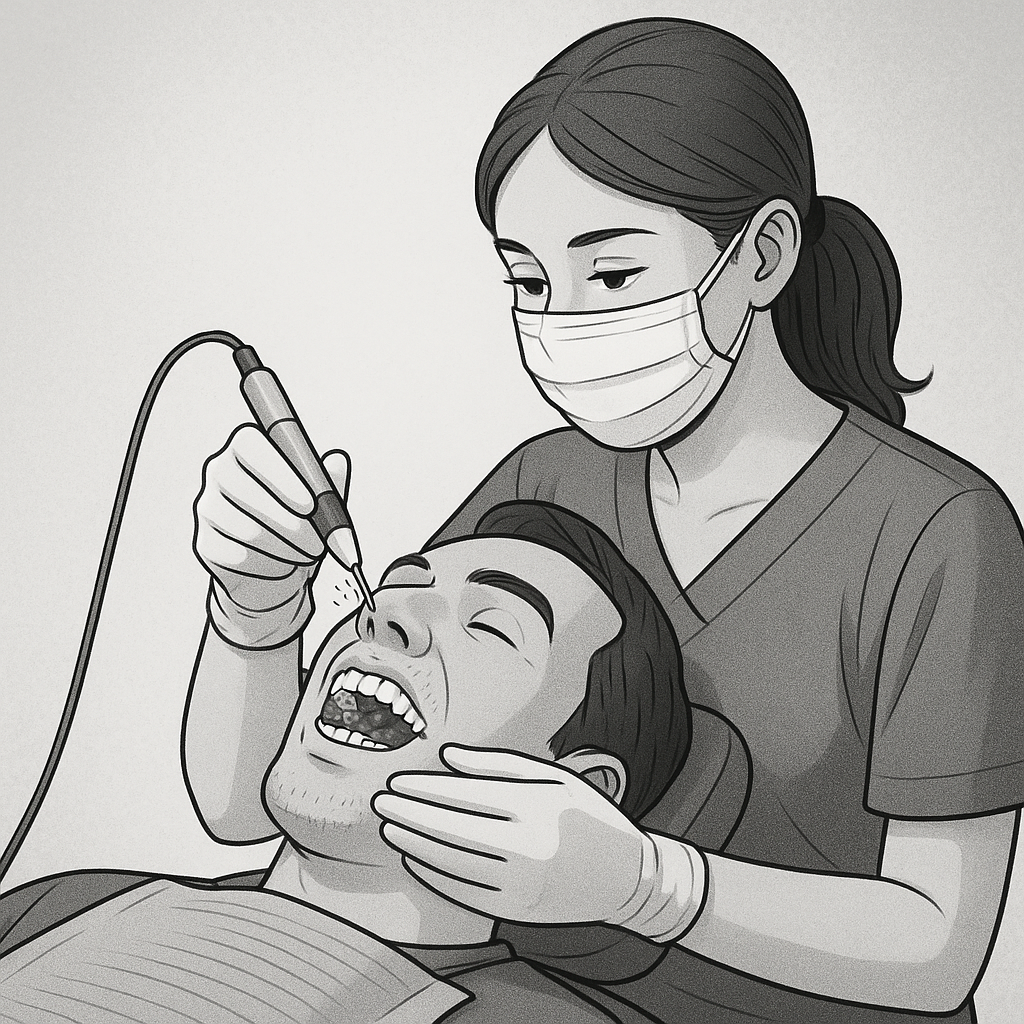 스케일링 시술 중인 치과 이미지