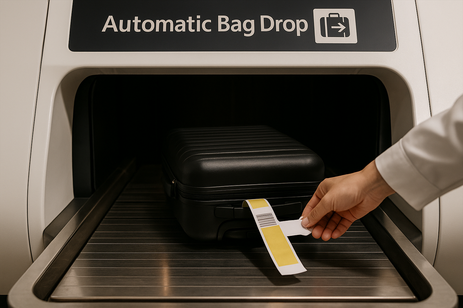 자동 수하물 기기에서 짐이 이송되는 장면