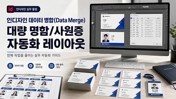 인디자인 데이터 병합(Data Merge) 기능을 이용한 대량 명함사원증 자동화 레이아웃