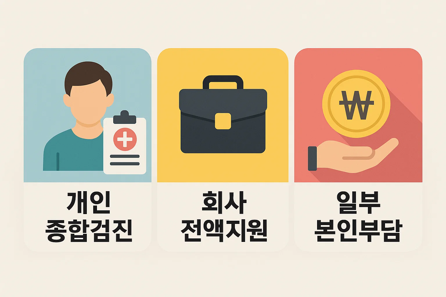 개인 종합검진 회사 전액지원 일부 본인부담 등 실제 사례별로 의료비 공제 가능 여부가 어떻게 달라지는지 비교한 이미지입니다