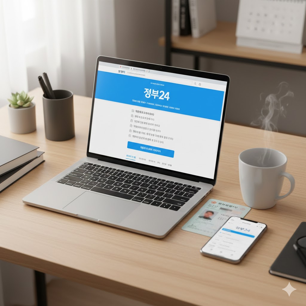 정부24 앱이 실행되어 있고 전입신고 메뉴가 강조된 모습