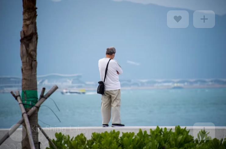 연금 수령과 세금 부담을 고민하며 바닷가에서 생각에 잠긴 중년 남성의 뒷모습