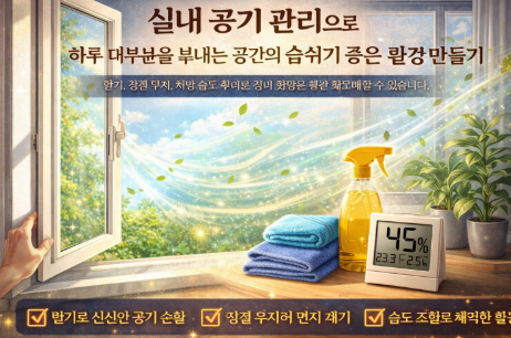 창문을 열고 환기시키는 장면