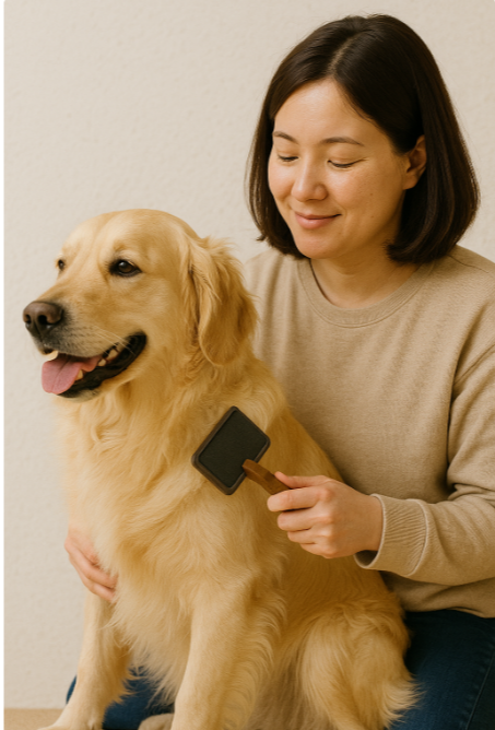 강아지 빗질하는 사진