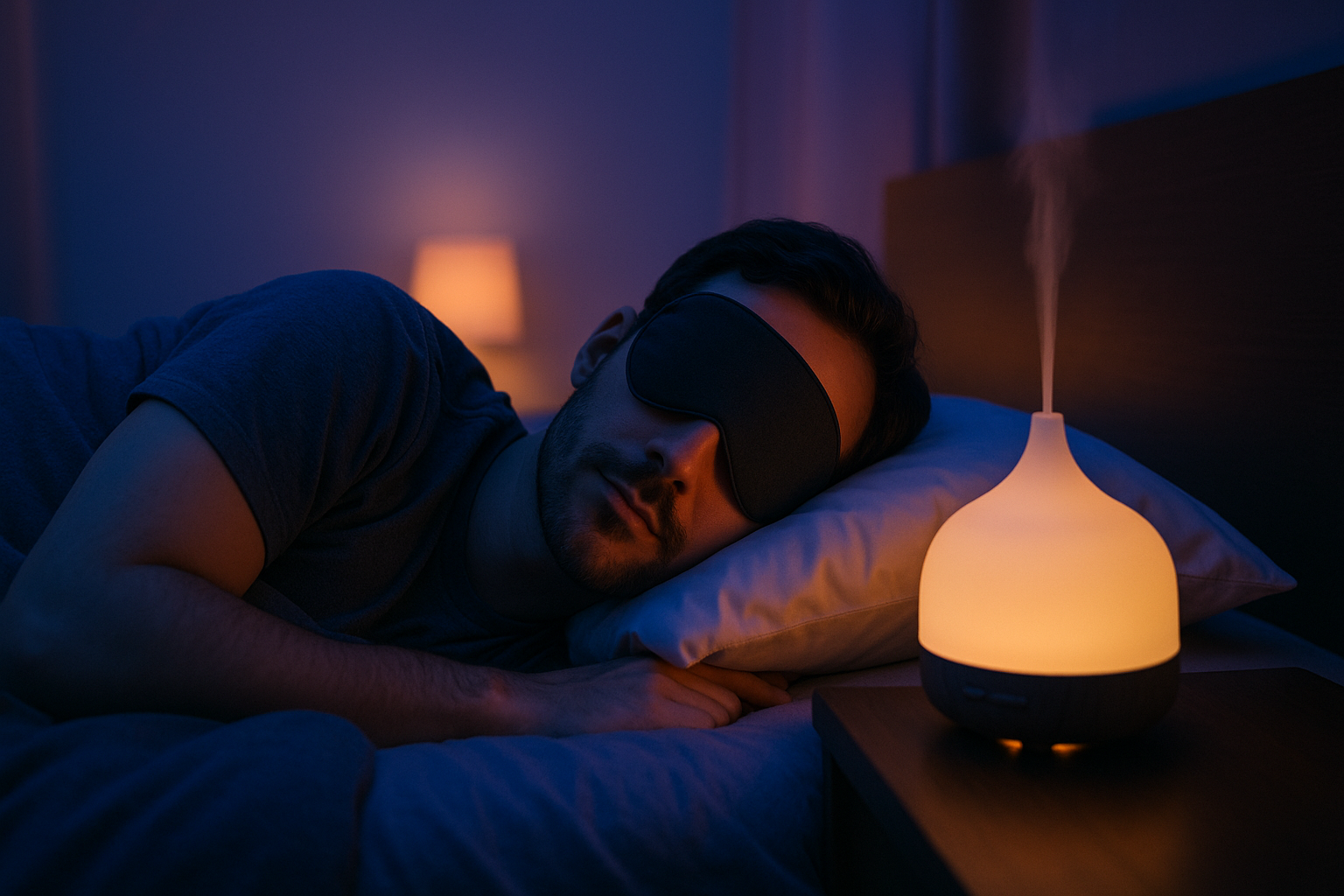 불면증 완화를 위한 수면 루틴을 실천 중인 남성의 편안한 수면 장면