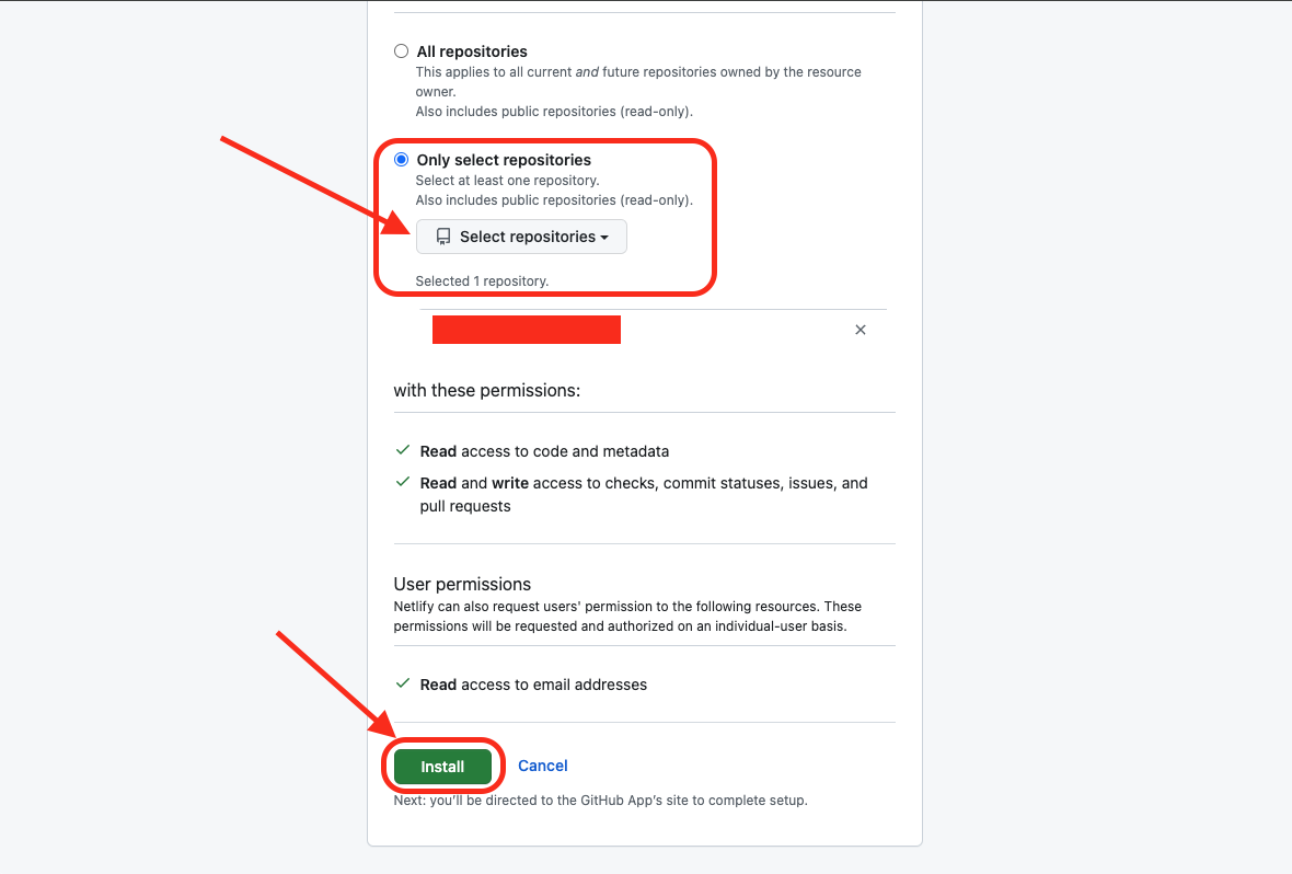 배포할 깃 저장소를 선택하기